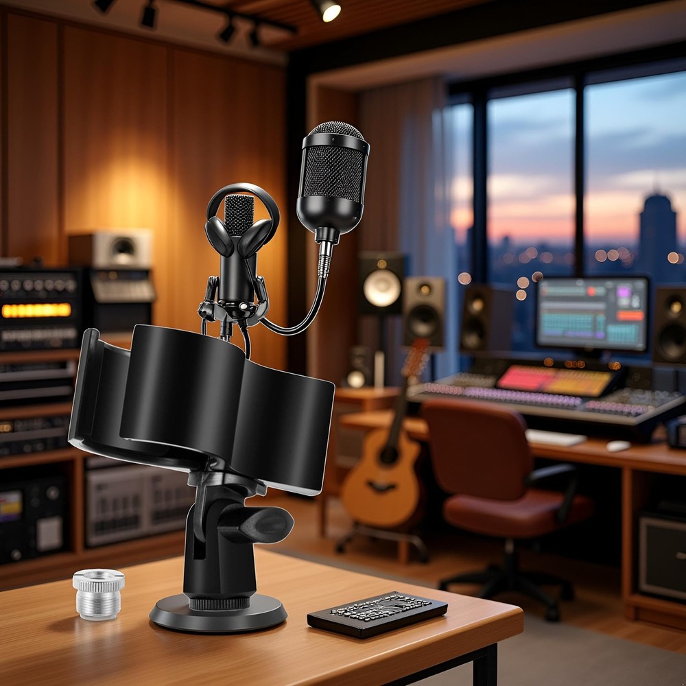 Black Adjustable Microphone Holder Clip, Plastic Spring Mic