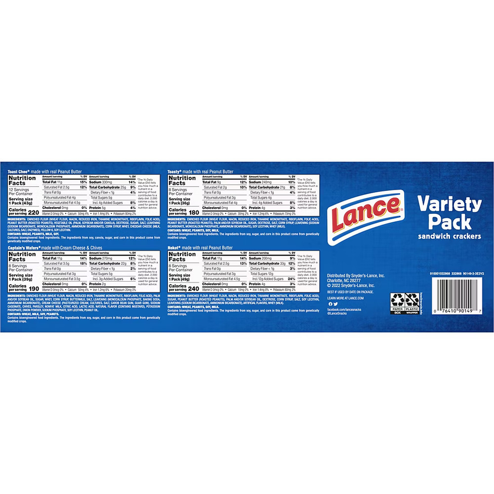 Lance Sandwich Crackers Variety Pack, 36 ct. (NO SHIP TO CA)