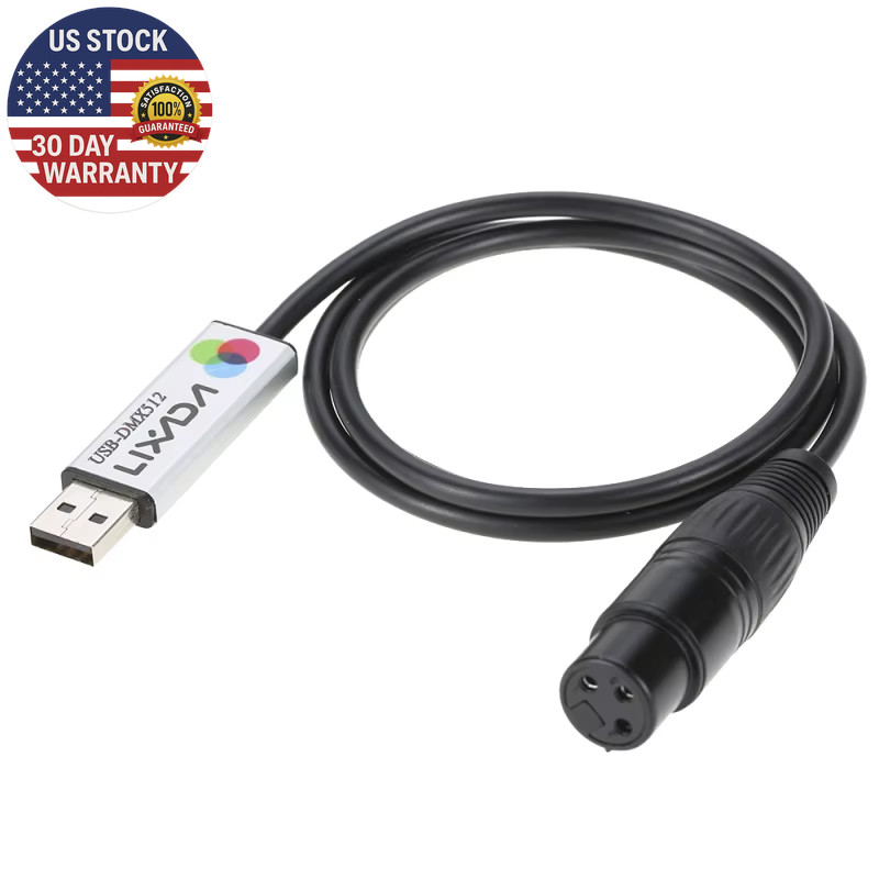 Lixada USB Lighting Console USB to DMX Interface Adapter LED DMX512 Computer PC