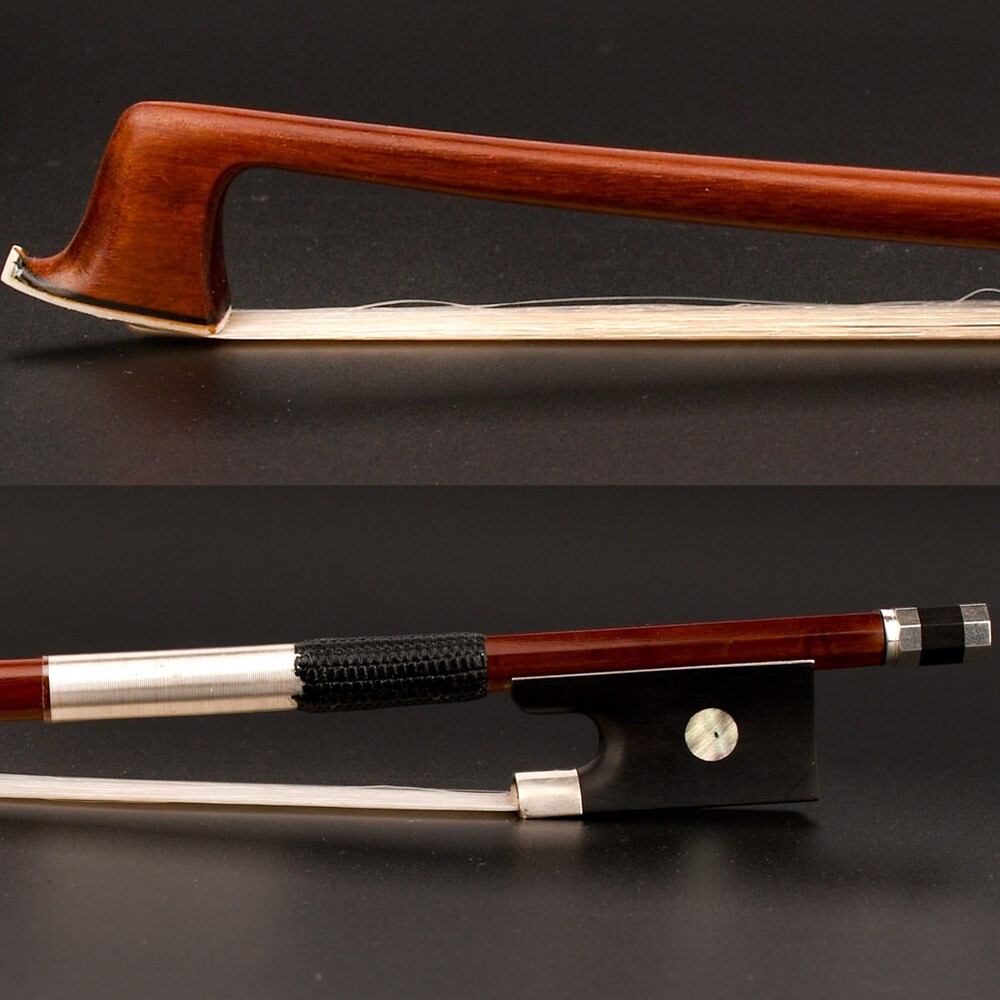 Master Pernambuco Violin Bow 1/2 Ebony Single eye Frog Silver Parts Stiff Fast