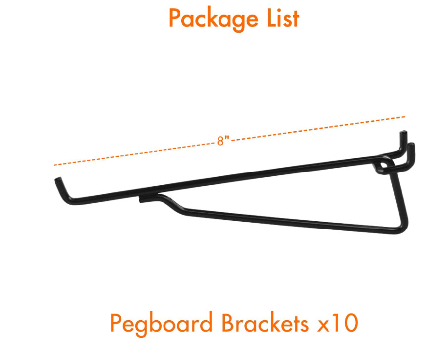 G.CORE 10-Pack 8" Black Pegboard Shelf Hooks for Garage, Craft, Workshop Storage