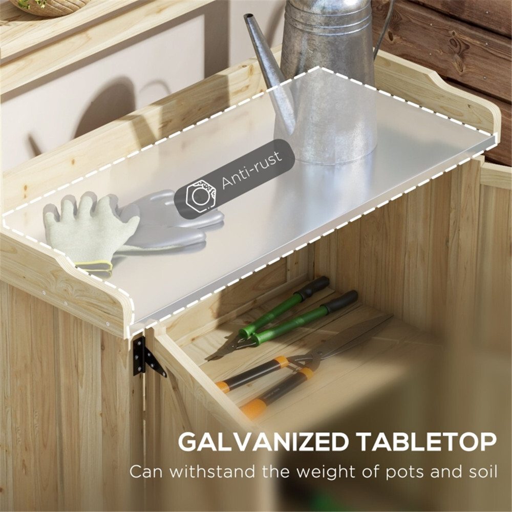 Potting Bench with Storage Cabinet Natural