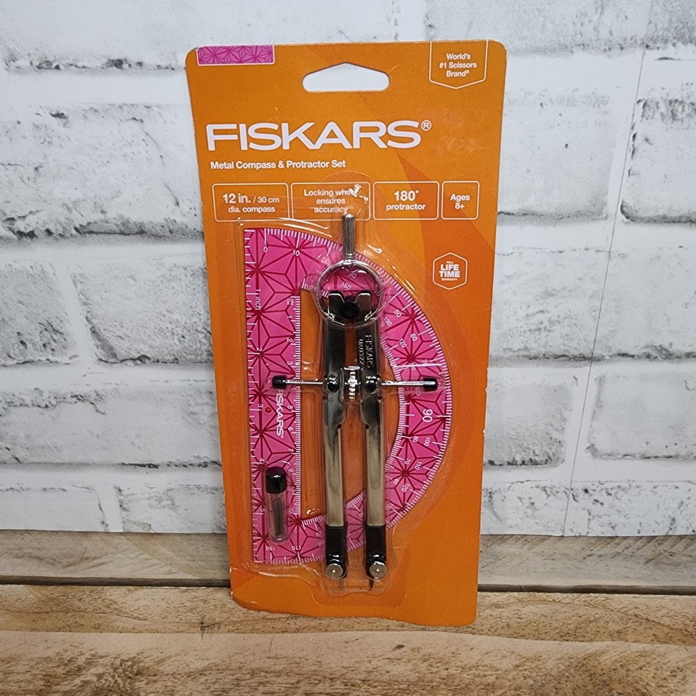 Fiskars Metal Compass & Protractor Set Pink New in Package