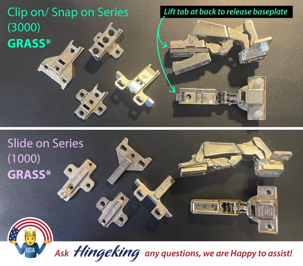 GRASS Hinge 1006-30, #046 Baseplate, Clip On 110° Self Close Spring Full O'lay