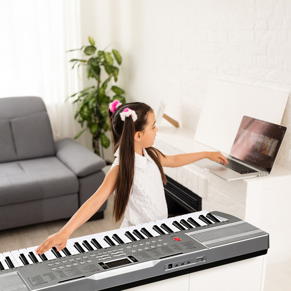 61 Key with Illuminated Light+Z-shaped Bracket+silver Electronic Piano Stool