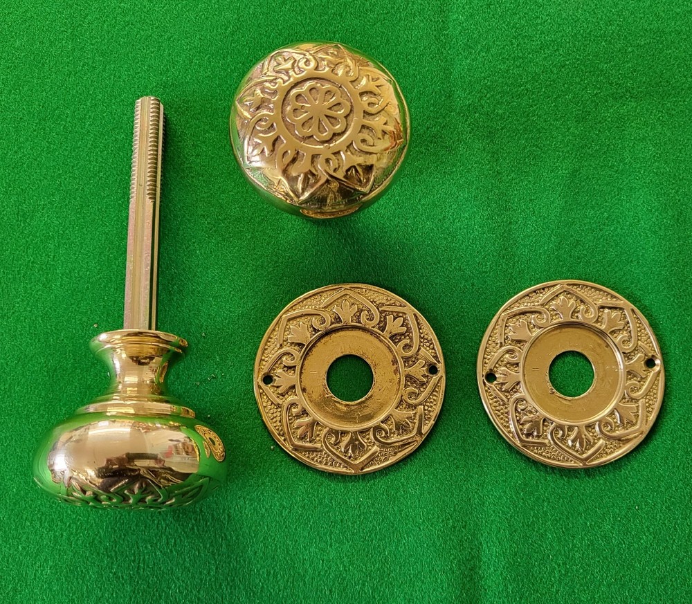 Pair round cast solid brass door knobs backplates pull handles ironmongery craft