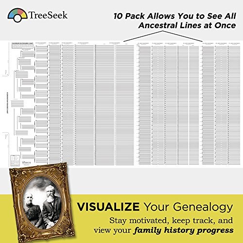 TreeSeek 15 Generation Pedigree Chart | 10 Pack | Blank Genealogy Forms for...