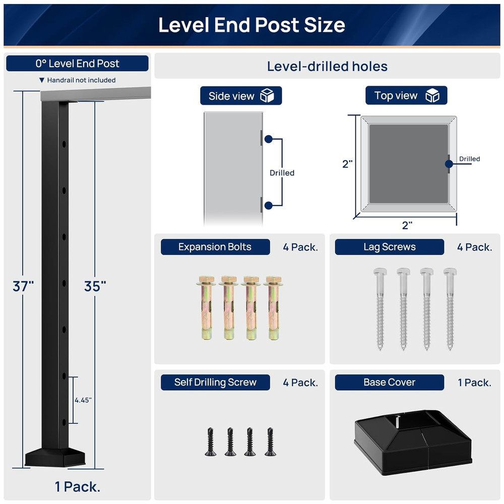 35" Horizontal Aluminum Deck Railing Post - Black Textured Finish