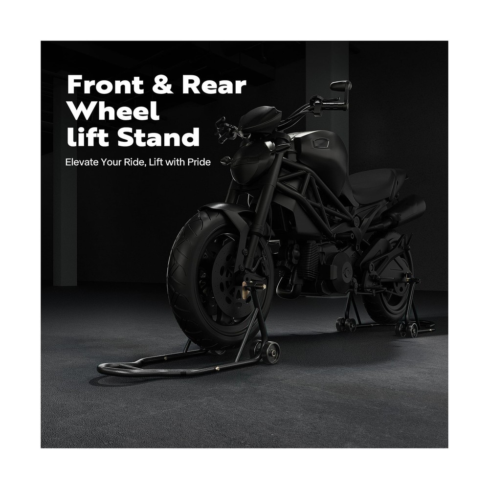 Motorcycle Stands - Front & Rear Combo, 882 Lbs, Adjustable, Universal, Black