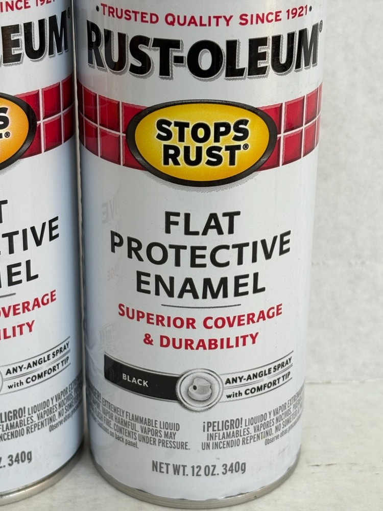 (2) RUSTOLEUM 7776830 FLAT BLACK PROTECTIVE ENAMEL STOPS RUST SUPERIOR COVERAGE