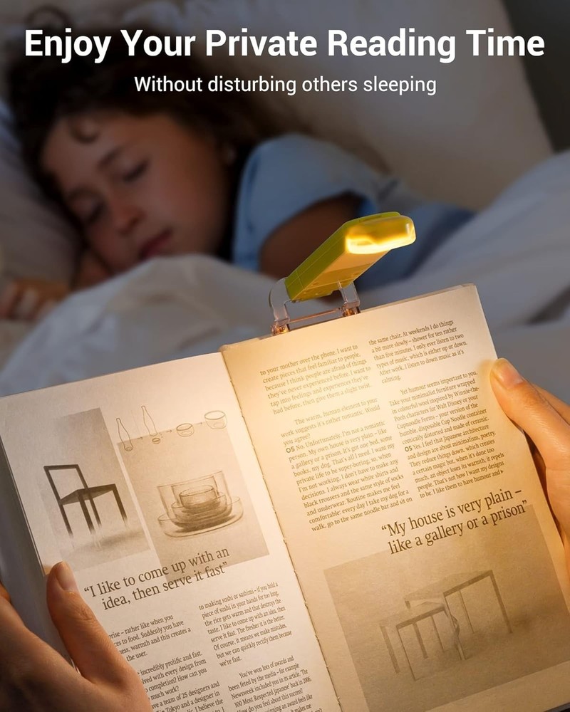 USB Rechargeable Book Reading Light with Clip, LED Clip on Book Light for Rea...
