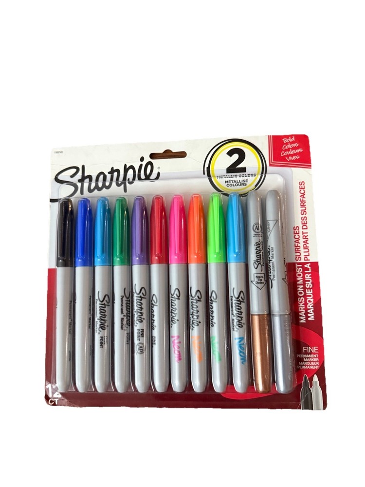 Sharpie Permanent Markers, Fine Point, Assorted Bold Colors, 12 Count