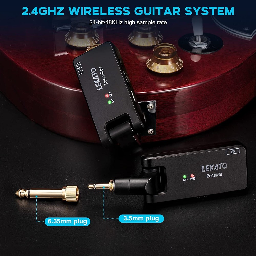 LEKATO WS-100 2.4GHz Wireless Guitar System Transmitter Receiver + Charging Box