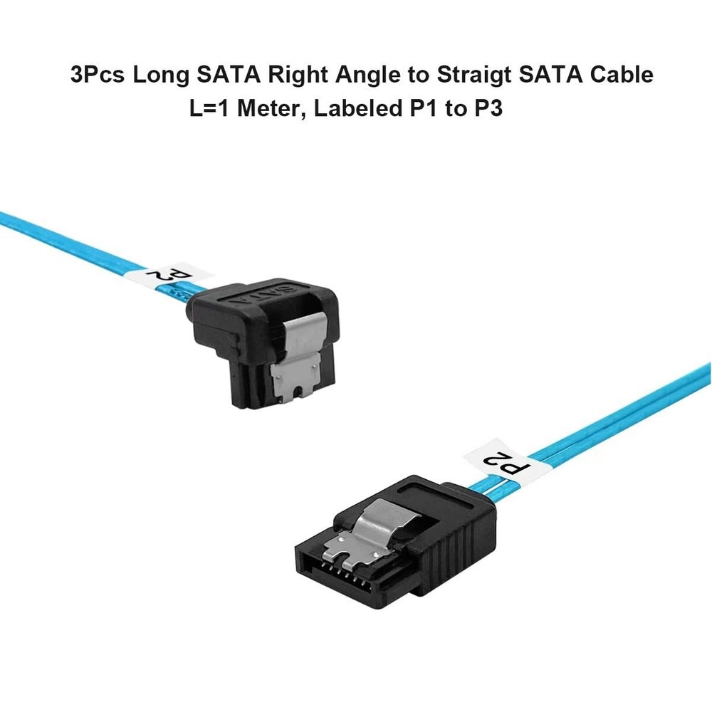 ADCAUDX Long-SATA 90-Degree Cable 1M, 3 Pack Flexible Thin SATA Right-Angle C...
