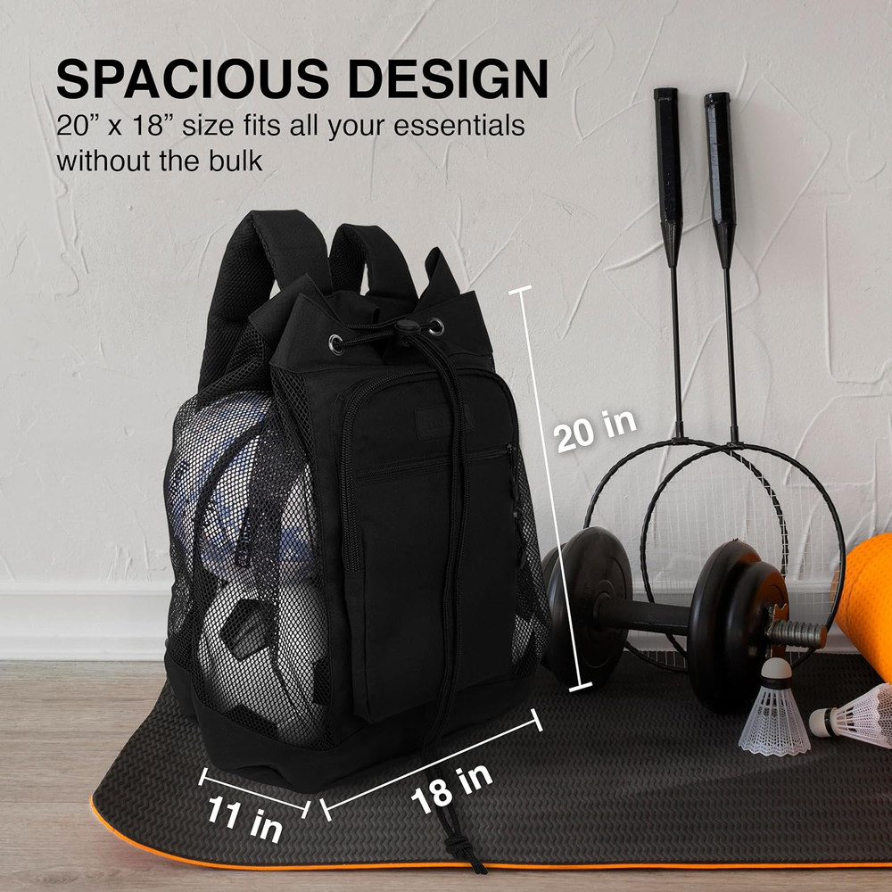 Heavy Duty Small Mesh Equipment Ball Bag w/Adjustable Backpack Shoulder Strap De