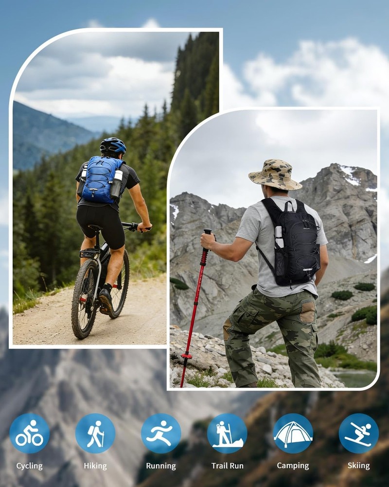 Blue Quartz Hydration Backpack with 2L Water Bladder, 18L Hiking Backpack for...