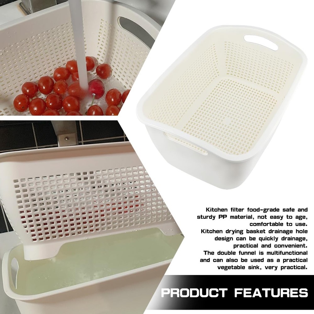 Double-Layer Plastic Fruits & Vegetable Washing Basket - Multi-Layer Stackabl...