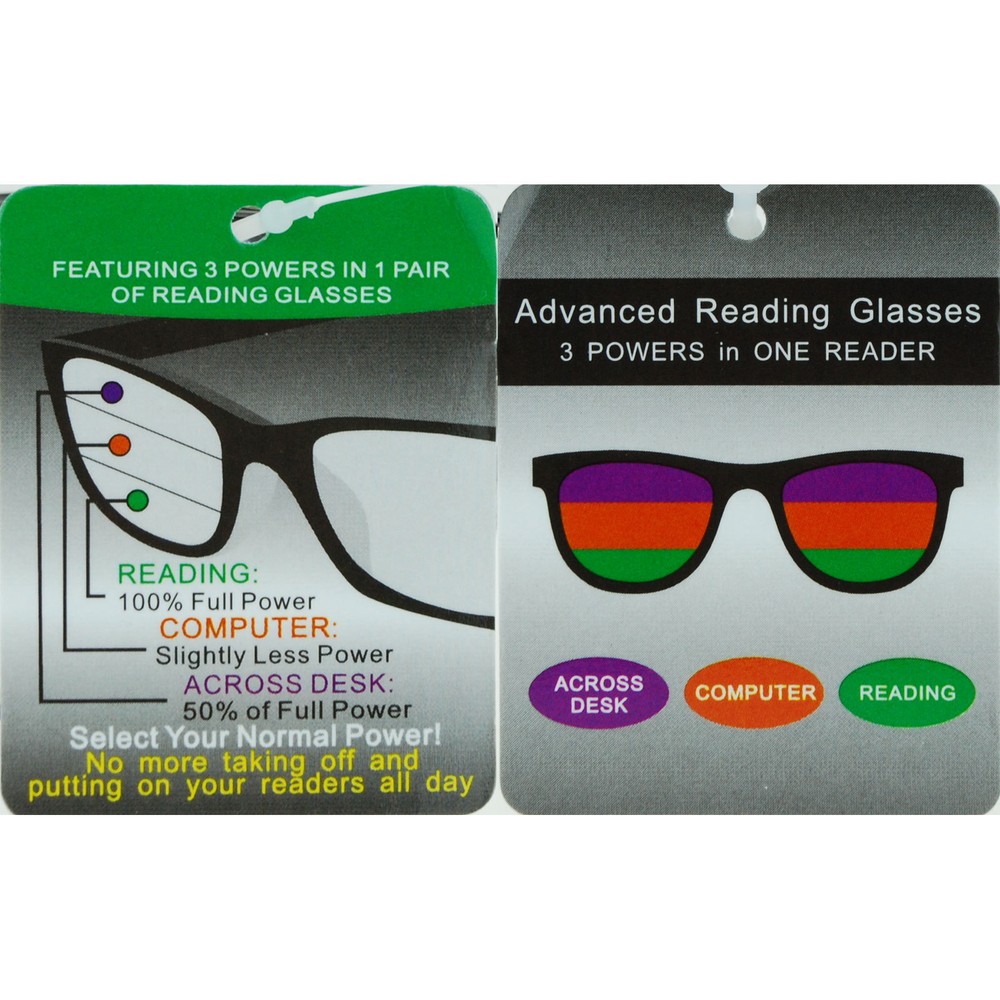 Multi Focus Progressive Reading Glasses 3 Powers in 1 Reader Rectangle Half Rim
