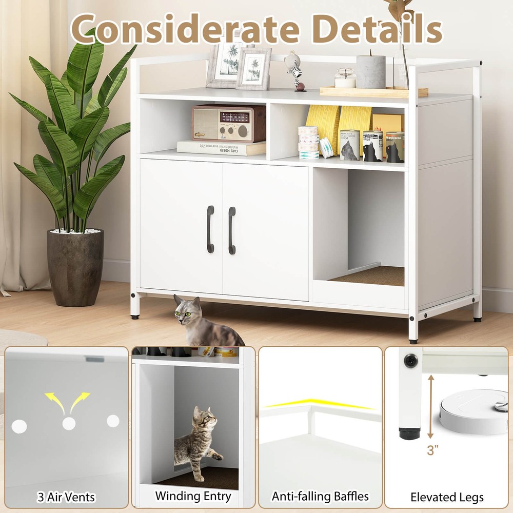 Cat Litter Box Enclosure w/ Storage Compartments Removable Scratching Board