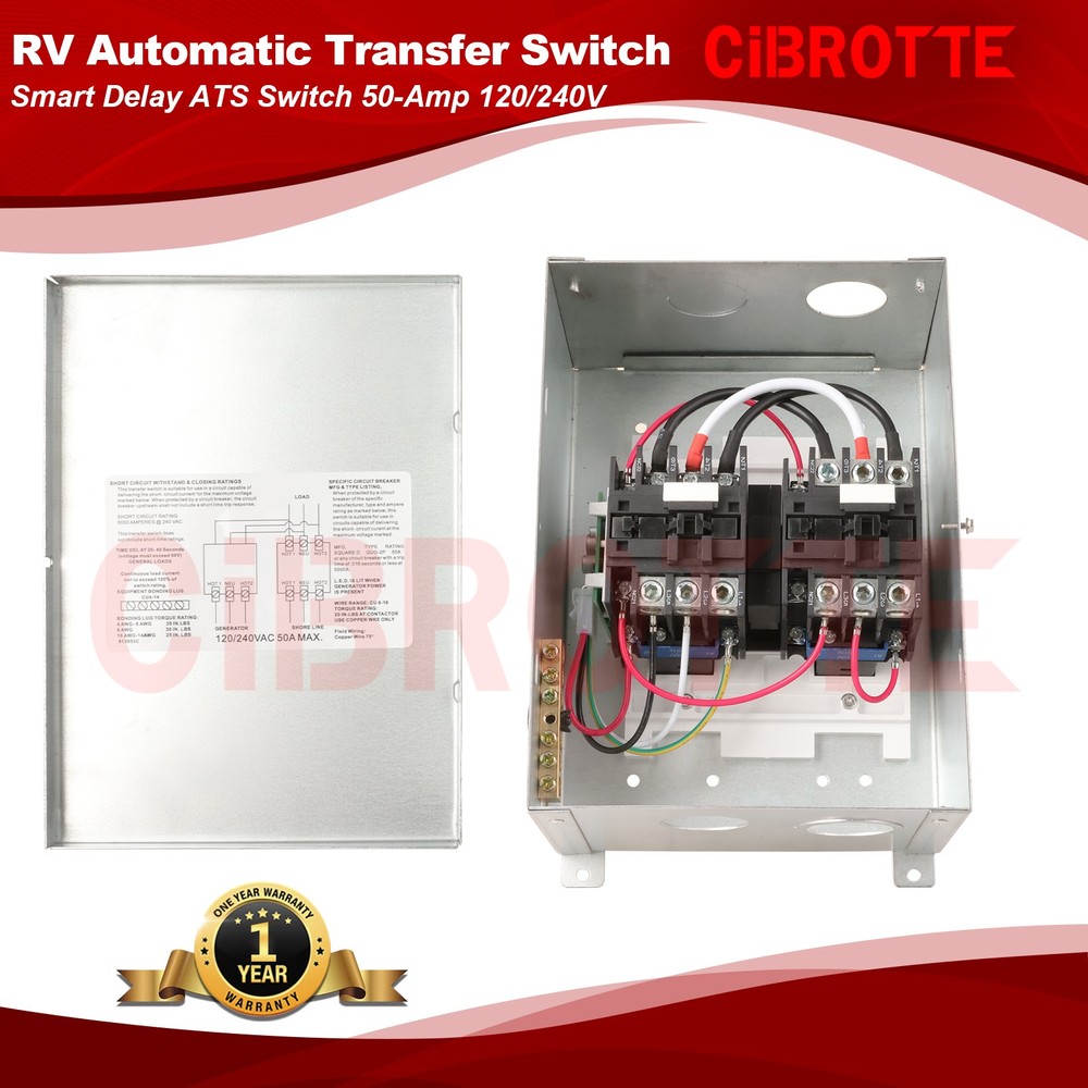 RV Automatic Transfer Switch Smart Delay ATS Switch 50-Amp 120/240V