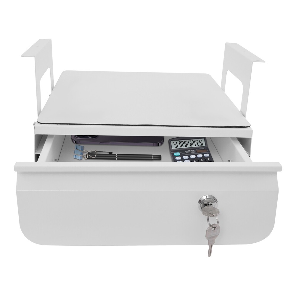 Hidden Under Desk Pull Out Drawer with Lock White Office Organizer For Office