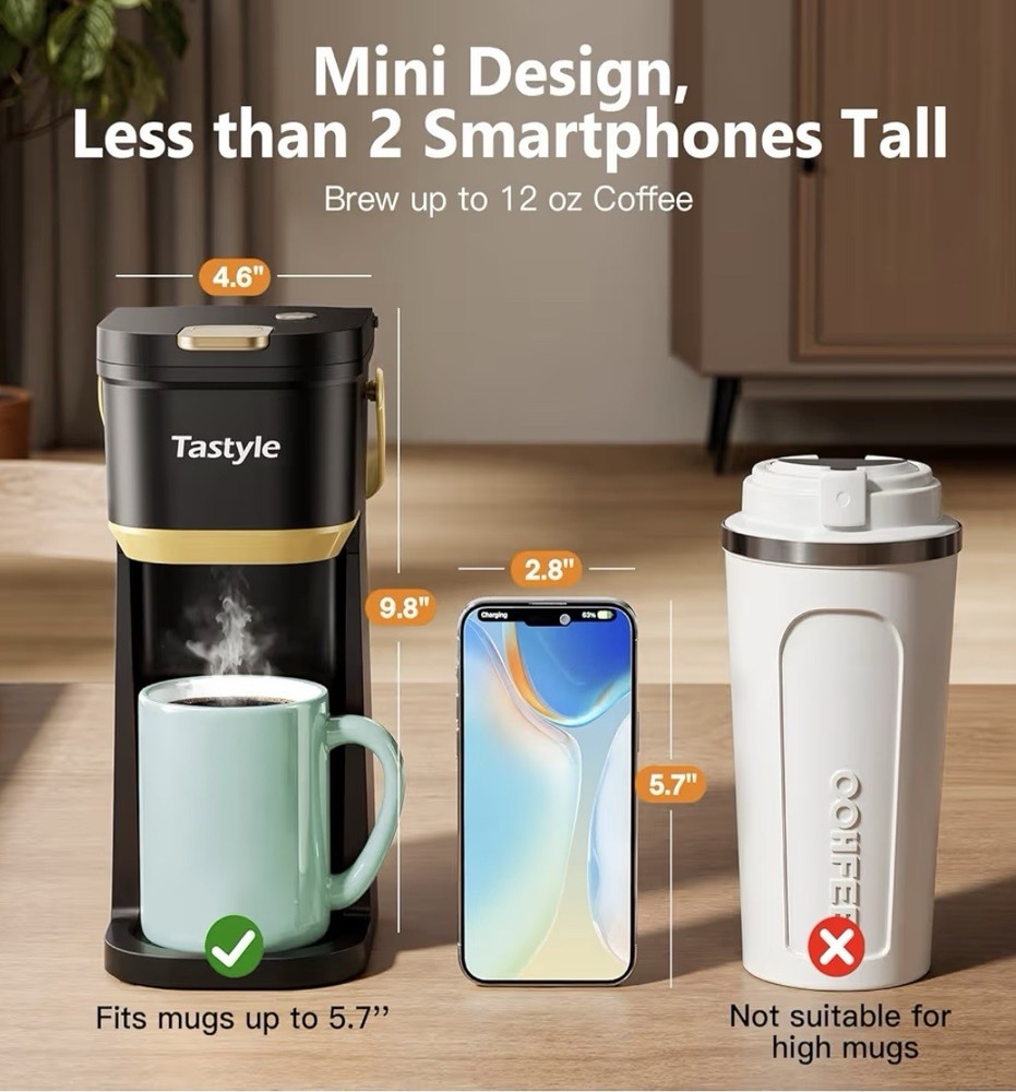 Mini Single Serve Coffee Maker, for K Cups/Grounds, with Portable Handle