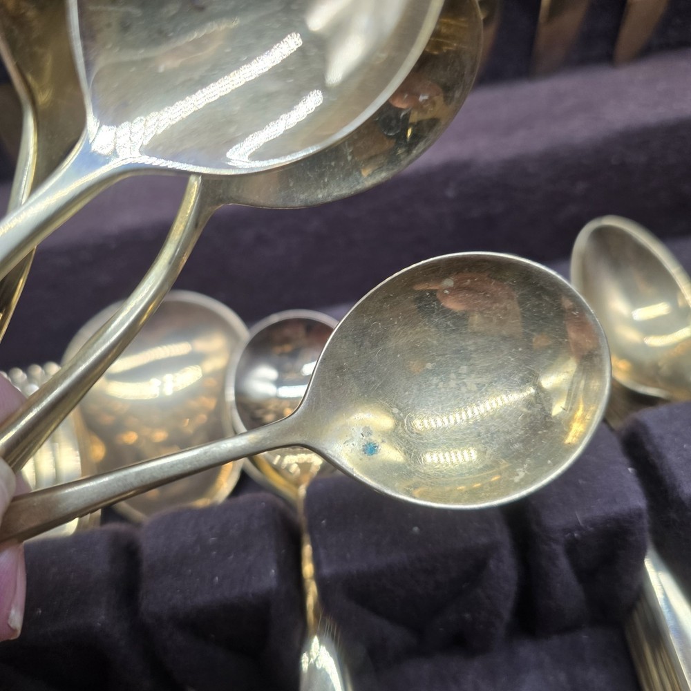 Dirilyte Regal Flatware Gold Dinnerware 93 Piece Vintage With Case Paperwork