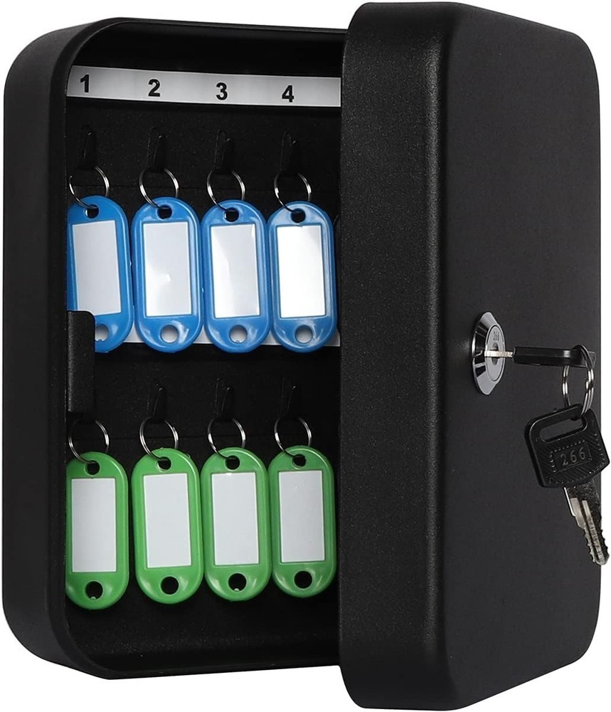 Lockable Wall Mount Key Lock Box with 20 Hooks - Secure Key Storage Solution