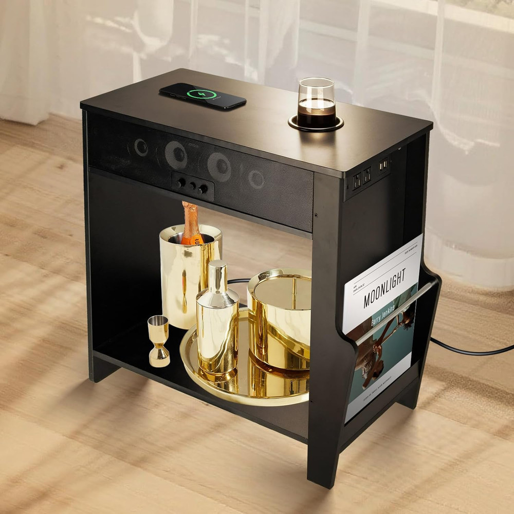 Bluetooth Speaker End Table, Smart End Table with 2 Subwoofer for Deep Bass, Sid