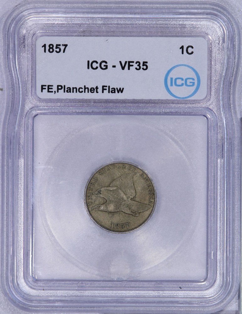 1857 Flying Eagle Cent 1c ICG VF35 - Mint Error Planchet Flaw