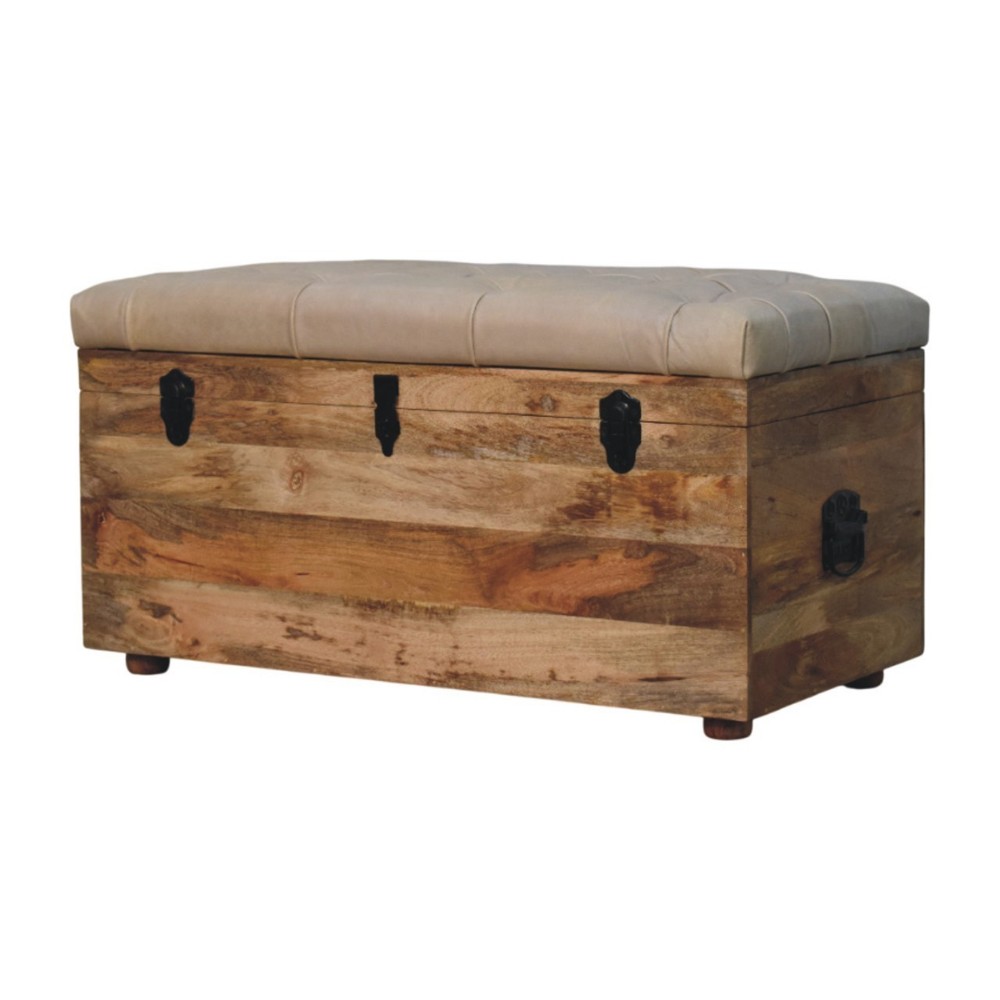 Beige Buffalo Leather Storage Trunk