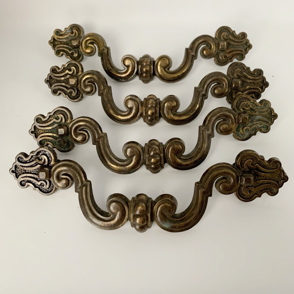 Vintage French Solid Brass Drawer Pulls Handle Dresser Hardware Lot 4 8”