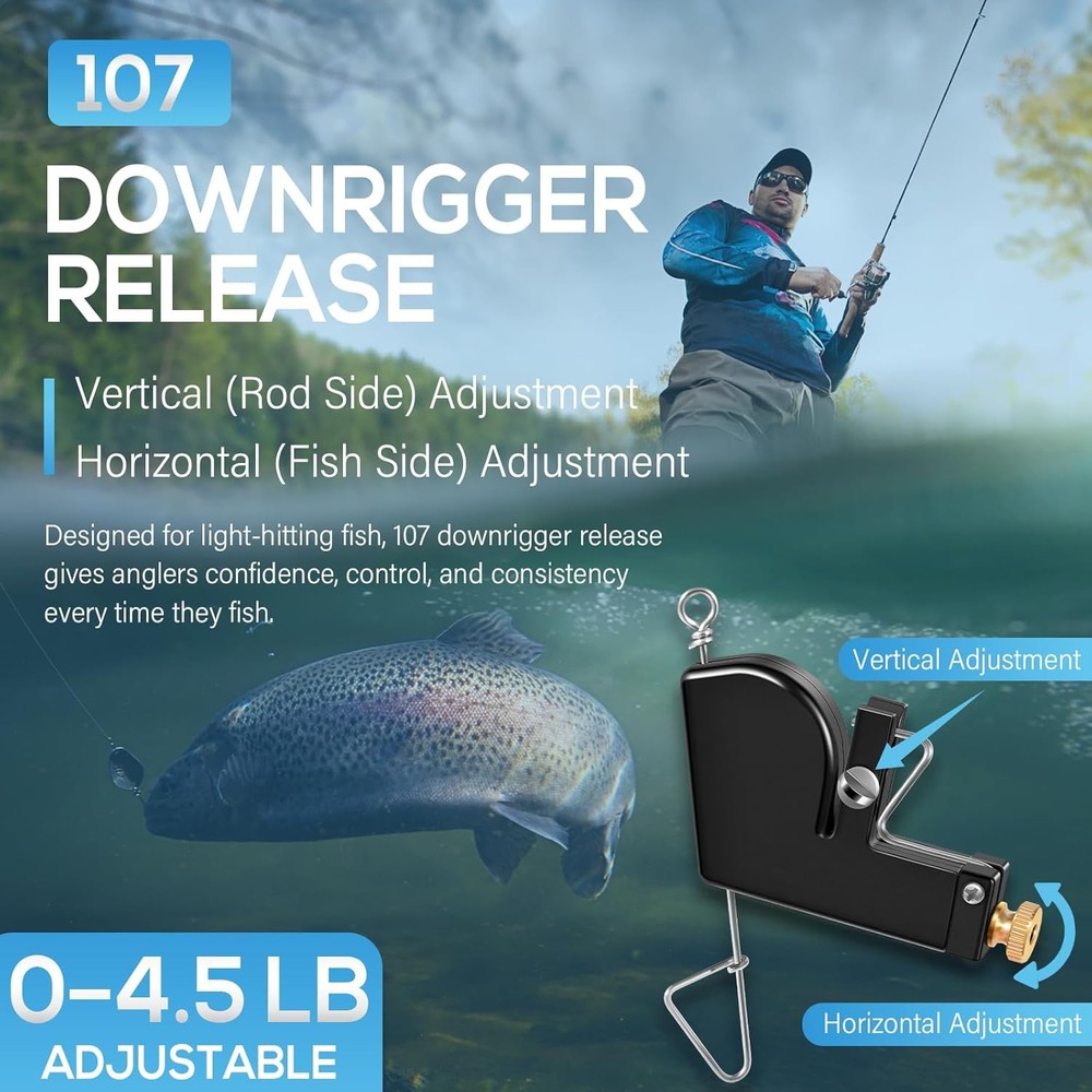 107 Downrigger Release, Adjustable 0–4.5 lb Tension, Vertical & Horizontal