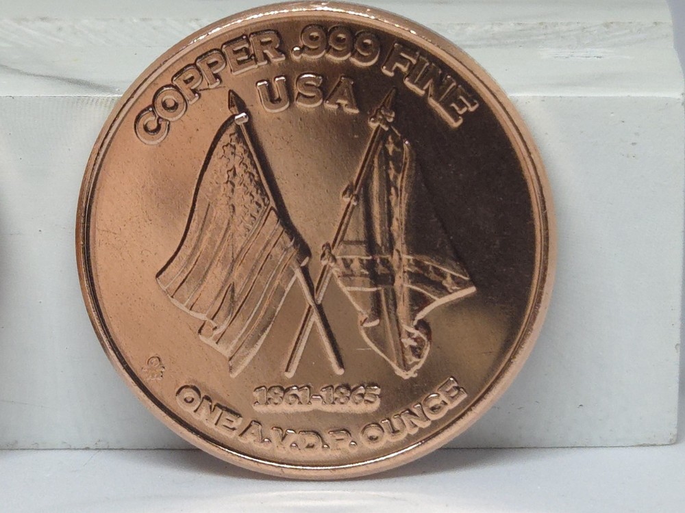 1 Oz. Solid .999 Fine Copper Round - Civil War Design