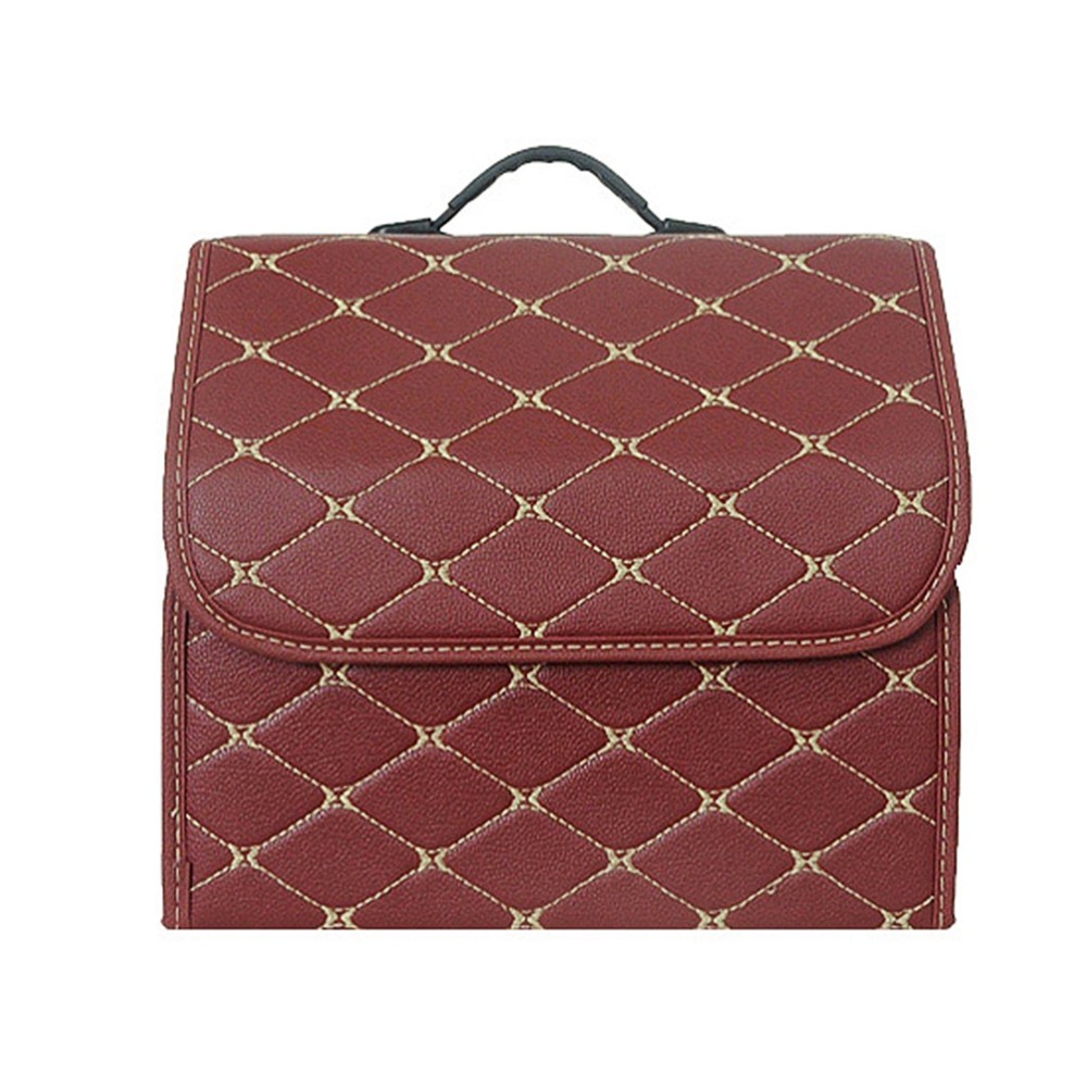 Red Diamond Pattern Car Trunk Organizer Box Storage Collapsible Foldable