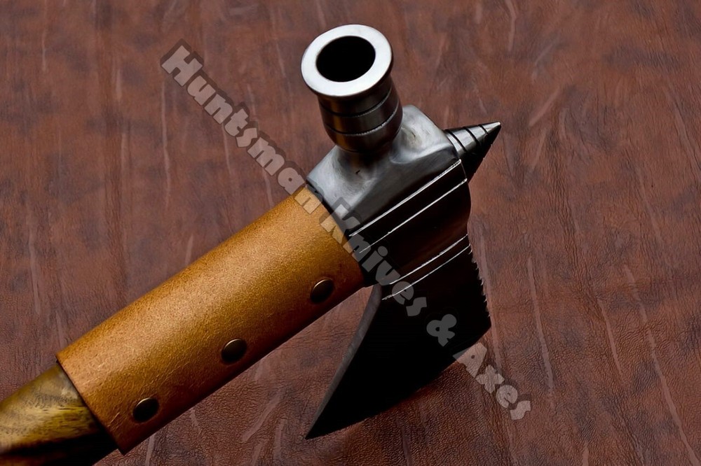 Forged Damascus Steel American Native functional Smoke pipe Tomahawk ( pole Axe)
