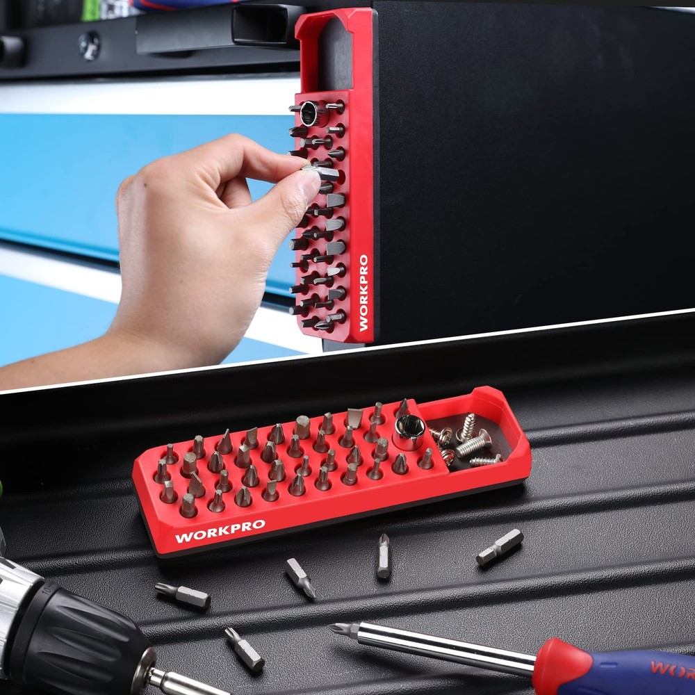 WORKPRO Magnetic Hex Bit Organizer, 39 Hole Screwdriver Drill Bit Holder Tray...