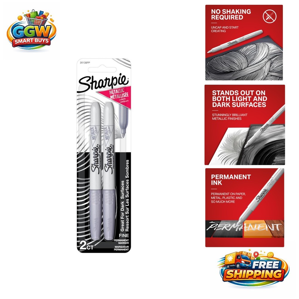 Silver Permanent Markers - Fine Point, Perfect for Dark Surfaces, 2 Pack