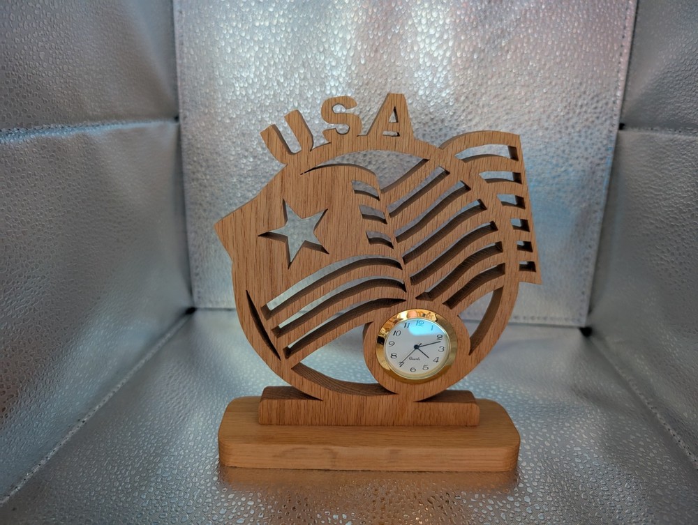 handmade scrollsawn Wood USA Flag Clock