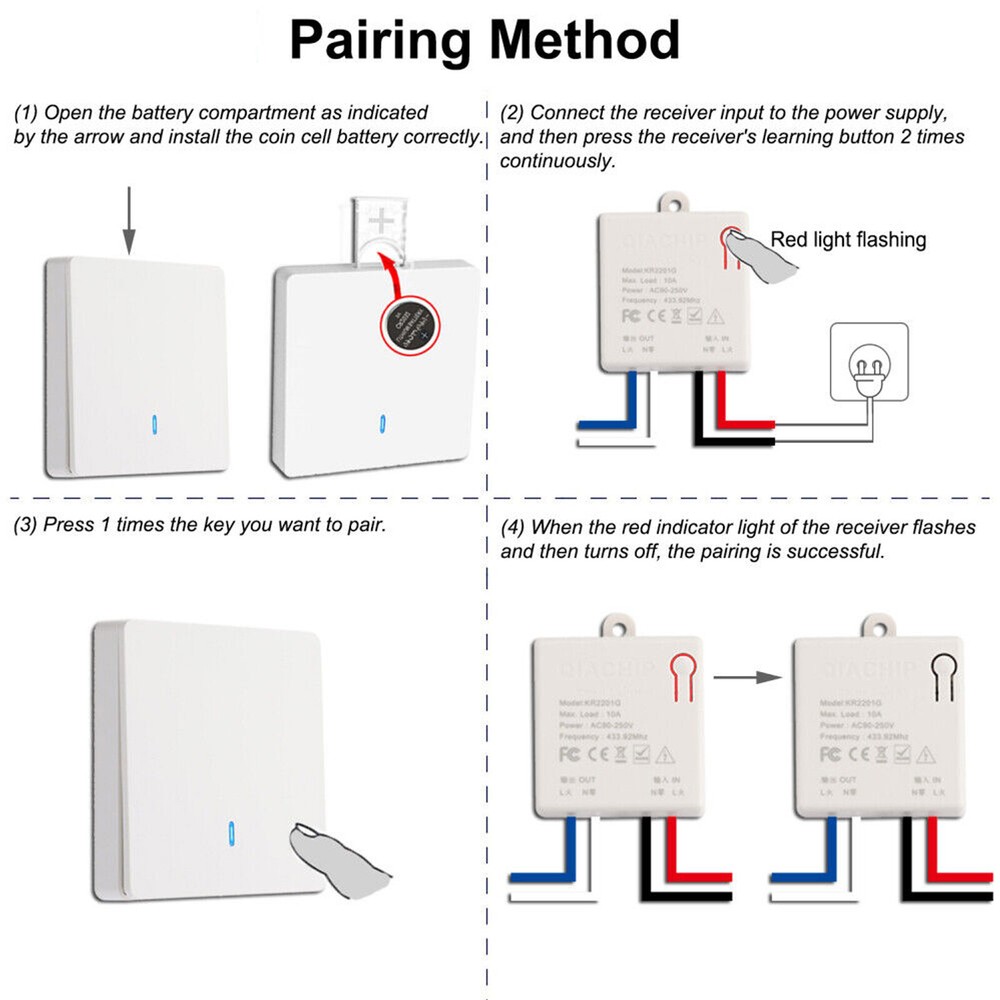 Smart Switch Light Wireless RF-433Mhz Wall Panel Switch Remote-Control Receiver