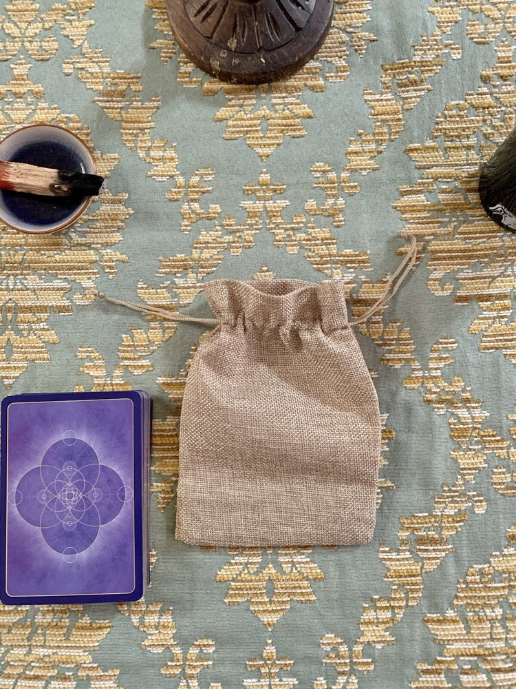 Tarot Card Bag Pouch, Burlap, Rustic Drawstring - 3 Pack