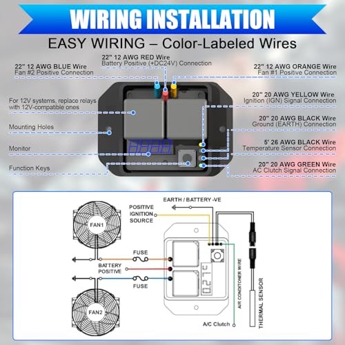 Digital Electric Radiator Fan Controller Switch Kit, Adjustable DC24V