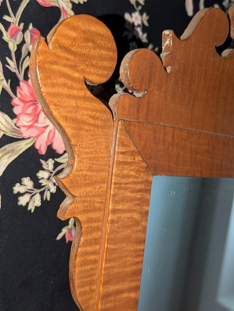 Gorgeous Antique Tiger Striped Maple Chippendale Mirror