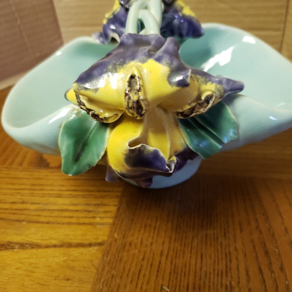 Decorative Vintage Hand made Glazed Ceramic Basket Planter