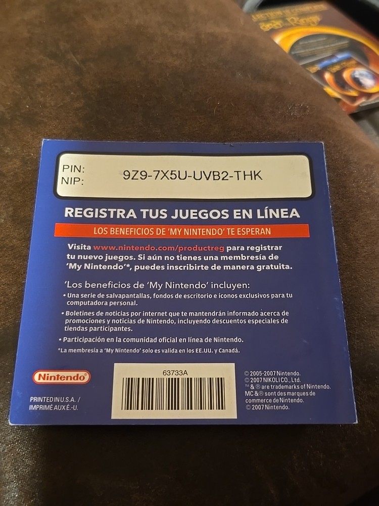 NINTENDO DS BRAIN AGE 2 ORIGINAL REGISTRATION CARD