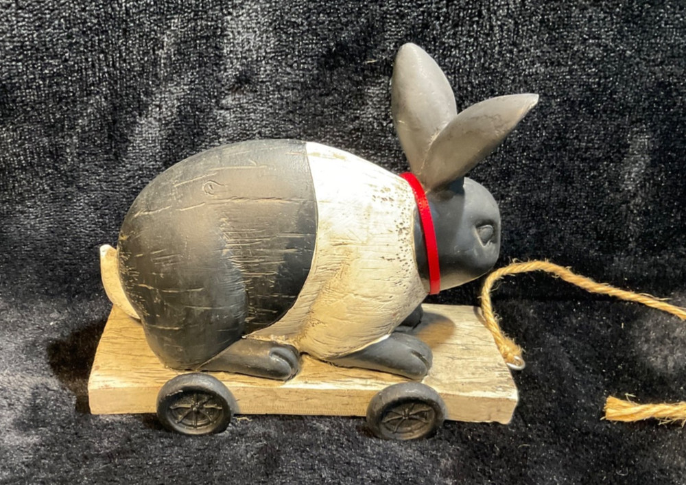 Bunny Rabbit Pull Toy Distributed By Sullivans Black & White Folk Art Spring