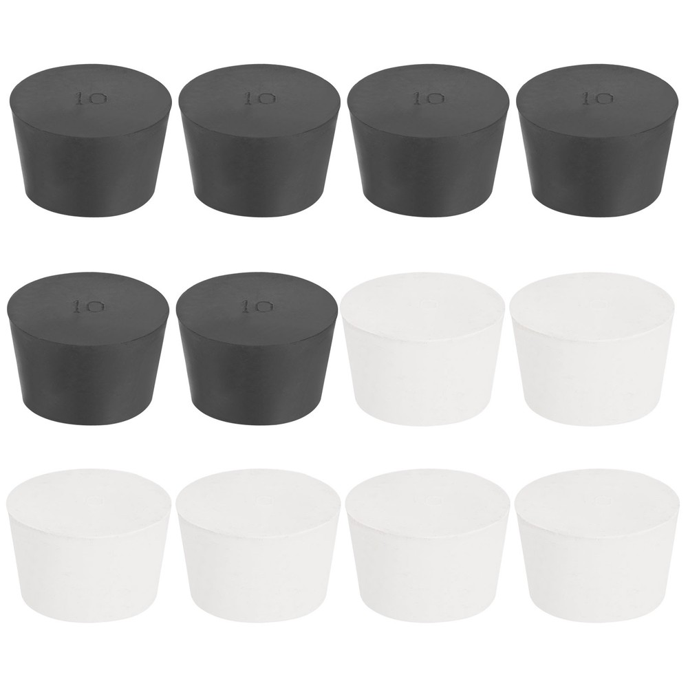 12 Pcs Solid Rubber Stopper Size 10#-52mm x 43mm - 32mm Long, Black/White