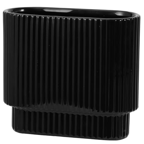 Ceramic Vase for Flowers, Decorative Boho Vase for Medium Rectangle Black