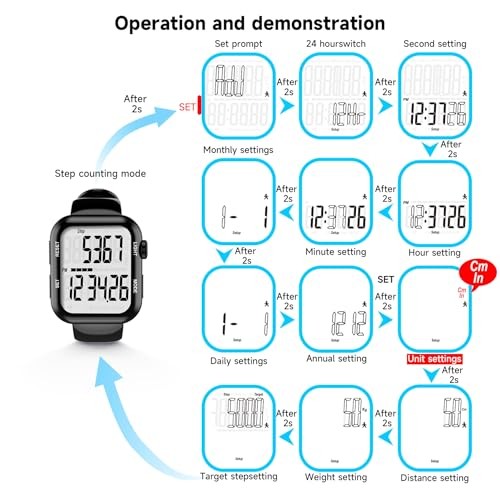 Pedometer Watch, Multi-Function Pedometer for Walking Steps and Miles, 3D Black