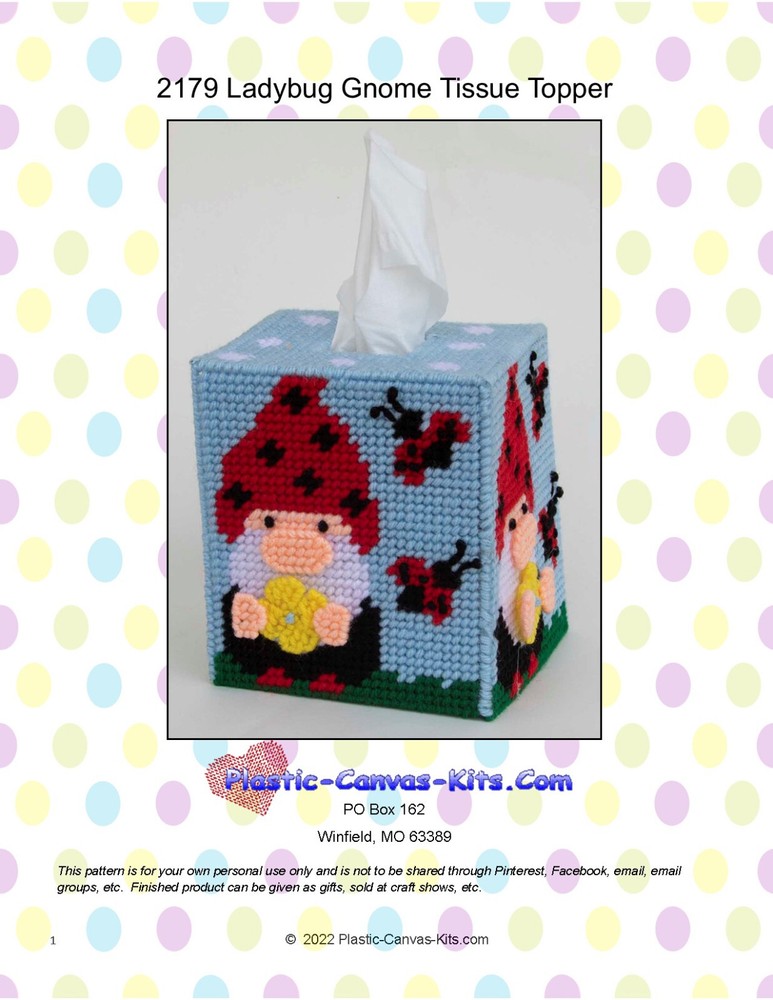 Ladybug Gnome Tissue Topper-Plastic Canvas Pattern or Kit